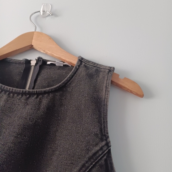 GeeGee Black Washed Denim Cropped Top Rhinestone Fringe S - Picture 3 of 6